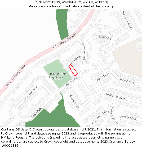 7, SUNNYFIELDS, WINSTANLEY, WIGAN, WN3 6DJ: Location map and indicative extent of plot