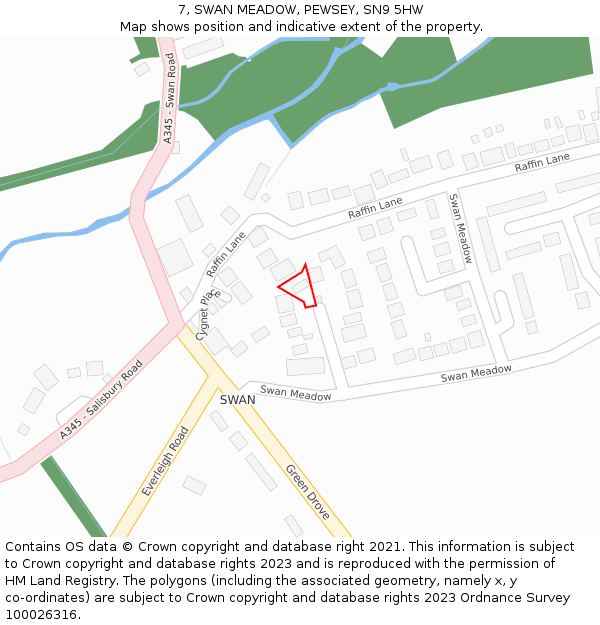 7, SWAN MEADOW, PEWSEY, SN9 5HW: Location map and indicative extent of plot