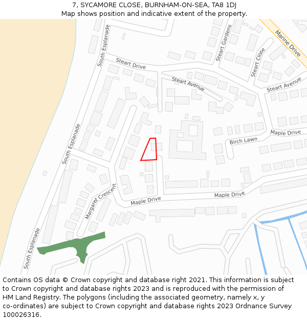 7, SYCAMORE CLOSE, BURNHAM-ON-SEA, TA8 1DJ: Location map and indicative extent of plot