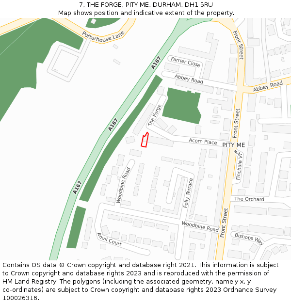 7, THE FORGE, PITY ME, DURHAM, DH1 5RU: Location map and indicative extent of plot