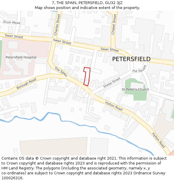 7, THE SPAIN, PETERSFIELD, GU32 3JZ: Location map and indicative extent of plot