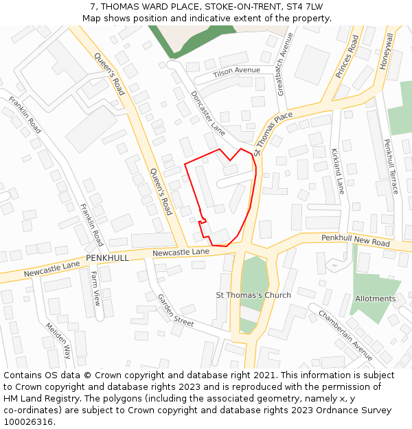 7, THOMAS WARD PLACE, STOKE-ON-TRENT, ST4 7LW: Location map and indicative extent of plot