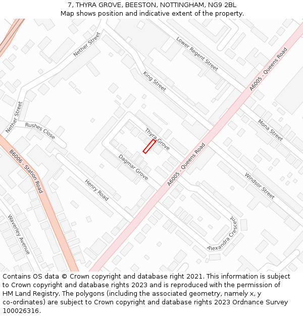 7, THYRA GROVE, BEESTON, NOTTINGHAM, NG9 2BL: Location map and indicative extent of plot