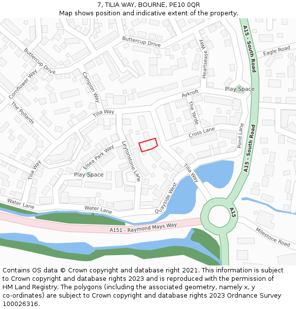 7, TILIA WAY, BOURNE, PE10 0QR: Location map and indicative extent of plot