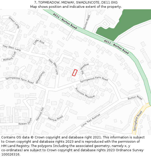 7, TOPMEADOW, MIDWAY, SWADLINCOTE, DE11 0XG: Location map and indicative extent of plot