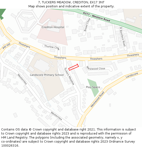 7, TUCKERS MEADOW, CREDITON, EX17 3NT: Location map and indicative extent of plot