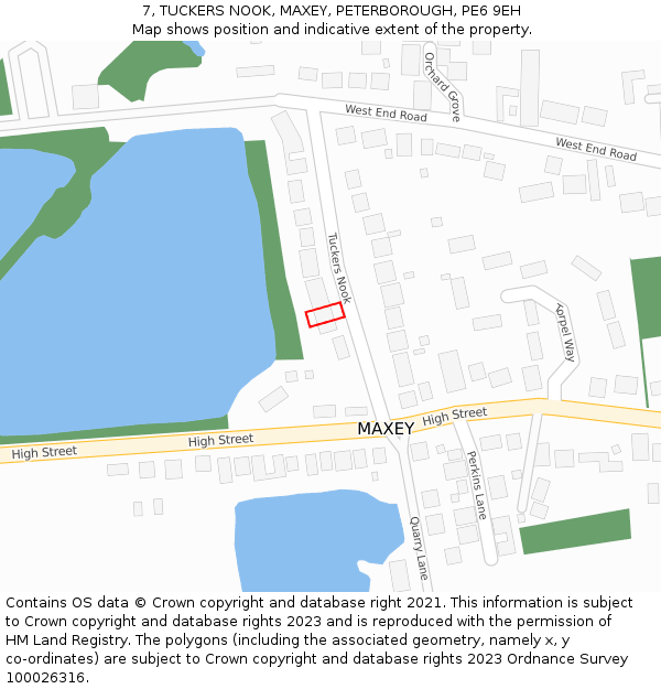 7, TUCKERS NOOK, MAXEY, PETERBOROUGH, PE6 9EH: Location map and indicative extent of plot