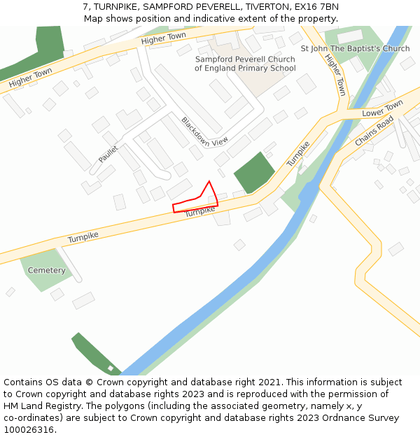 7, TURNPIKE, SAMPFORD PEVERELL, TIVERTON, EX16 7BN: Location map and indicative extent of plot