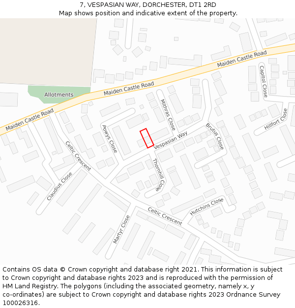 7, VESPASIAN WAY, DORCHESTER, DT1 2RD: Location map and indicative extent of plot