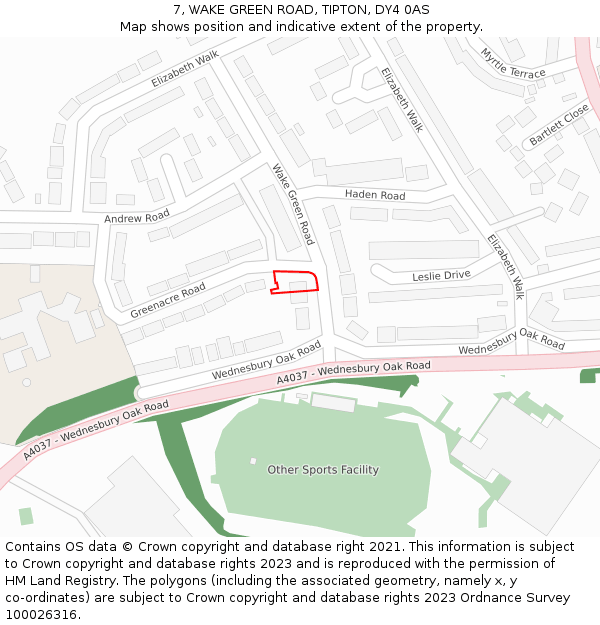 7, WAKE GREEN ROAD, TIPTON, DY4 0AS: Location map and indicative extent of plot