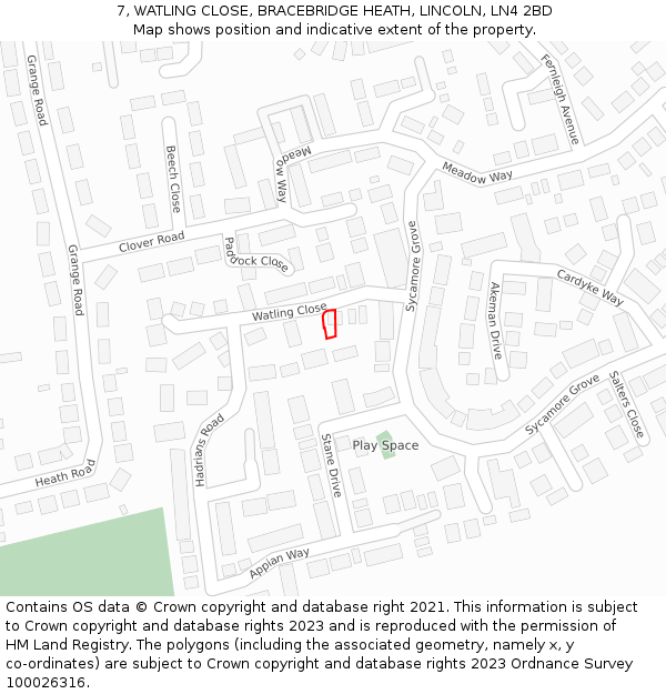 7, WATLING CLOSE, BRACEBRIDGE HEATH, LINCOLN, LN4 2BD: Location map and indicative extent of plot