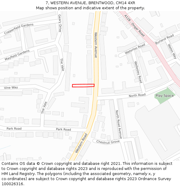 7, WESTERN AVENUE, BRENTWOOD, CM14 4XR: Location map and indicative extent of plot