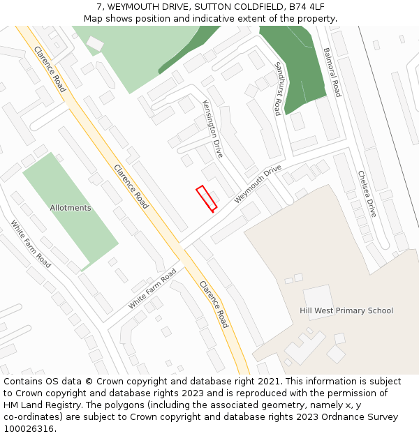 7, WEYMOUTH DRIVE, SUTTON COLDFIELD, B74 4LF: Location map and indicative extent of plot