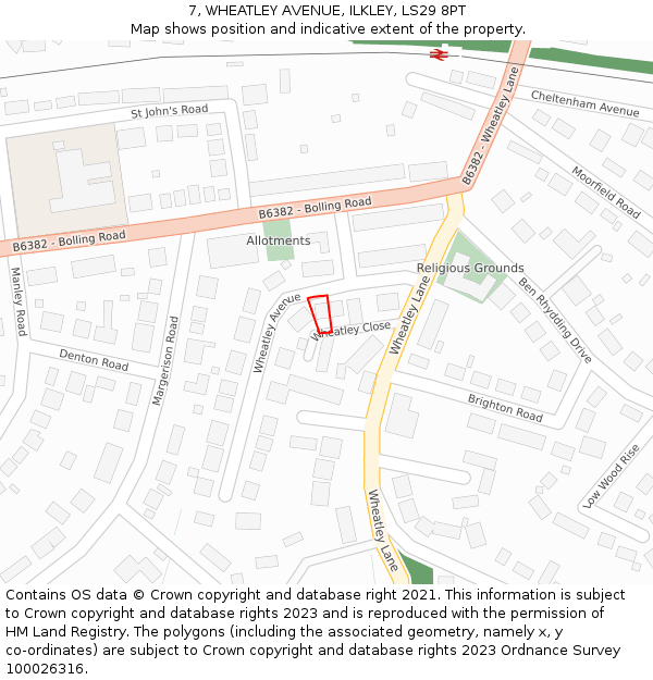 7, WHEATLEY AVENUE, ILKLEY, LS29 8PT: Location map and indicative extent of plot