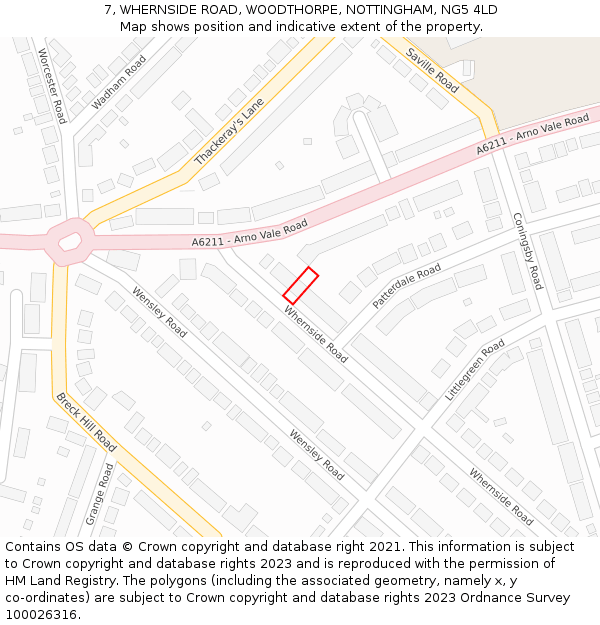 7, WHERNSIDE ROAD, WOODTHORPE, NOTTINGHAM, NG5 4LD: Location map and indicative extent of plot