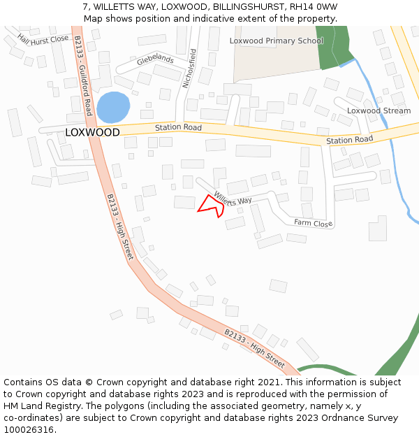 7, WILLETTS WAY, LOXWOOD, BILLINGSHURST, RH14 0WW: Location map and indicative extent of plot