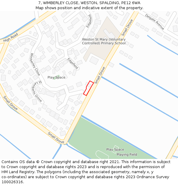 7, WIMBERLEY CLOSE, WESTON, SPALDING, PE12 6WA: Location map and indicative extent of plot