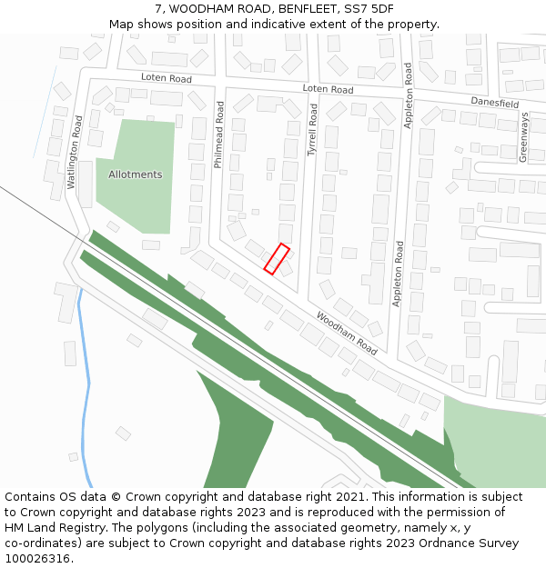 7, WOODHAM ROAD, BENFLEET, SS7 5DF: Location map and indicative extent of plot