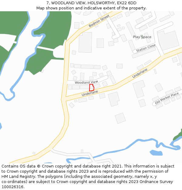 7, WOODLAND VIEW, HOLSWORTHY, EX22 6DD: Location map and indicative extent of plot