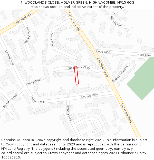 7, WOODLANDS CLOSE, HOLMER GREEN, HIGH WYCOMBE, HP15 6QG: Location map and indicative extent of plot