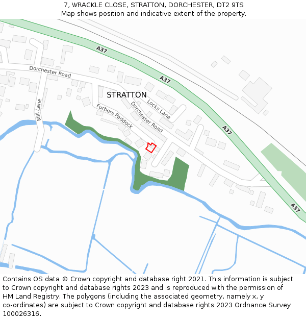 7, WRACKLE CLOSE, STRATTON, DORCHESTER, DT2 9TS: Location map and indicative extent of plot