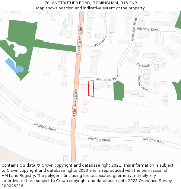70, ANSTRUTHER ROAD, BIRMINGHAM, B15 3NP: Location map and indicative extent of plot