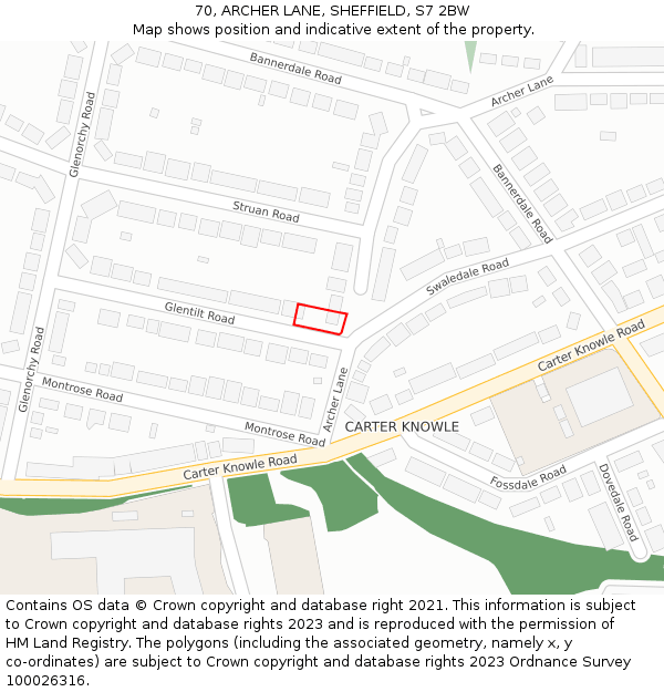70, ARCHER LANE, SHEFFIELD, S7 2BW: Location map and indicative extent of plot