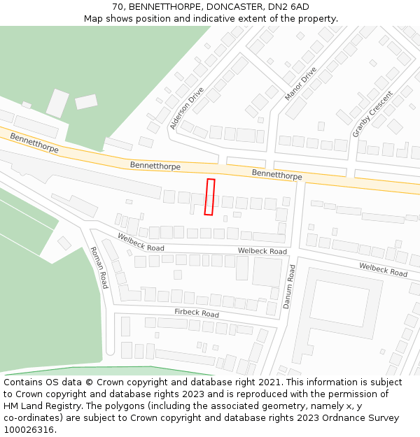 70, BENNETTHORPE, DONCASTER, DN2 6AD: Location map and indicative extent of plot