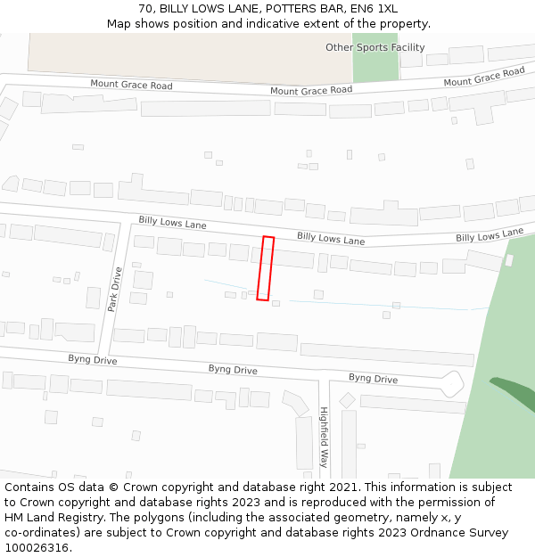 70, BILLY LOWS LANE, POTTERS BAR, EN6 1XL: Location map and indicative extent of plot