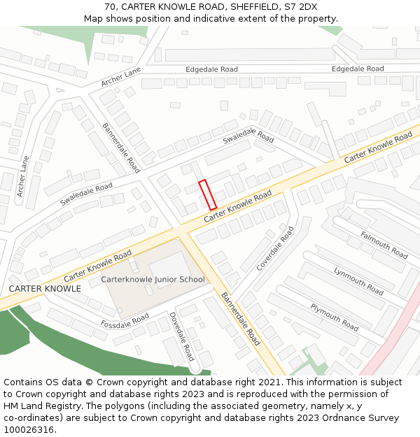 70, CARTER KNOWLE ROAD, SHEFFIELD, S7 2DX: Location map and indicative extent of plot