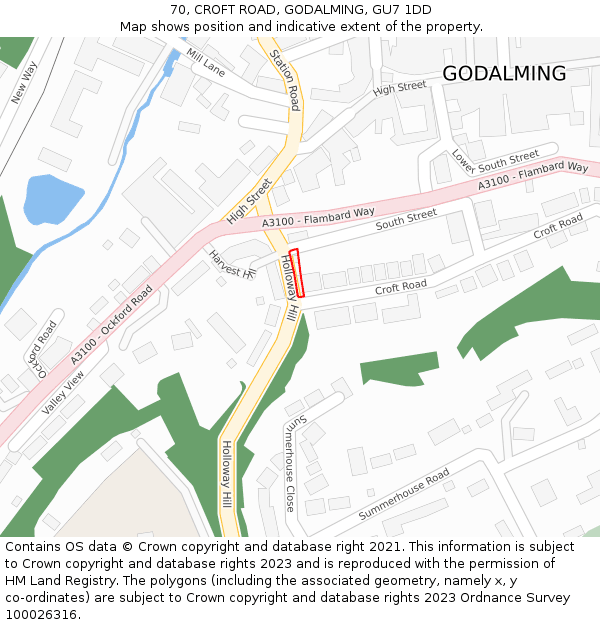 70, CROFT ROAD, GODALMING, GU7 1DD: Location map and indicative extent of plot