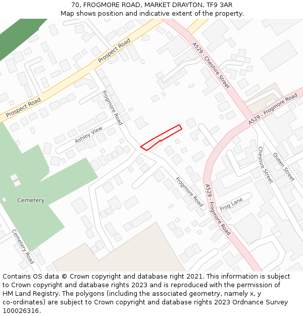 70, FROGMORE ROAD, MARKET DRAYTON, TF9 3AR: Location map and indicative extent of plot