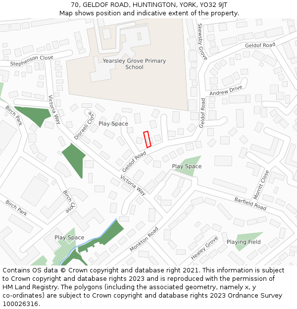 70, GELDOF ROAD, HUNTINGTON, YORK, YO32 9JT: Location map and indicative extent of plot