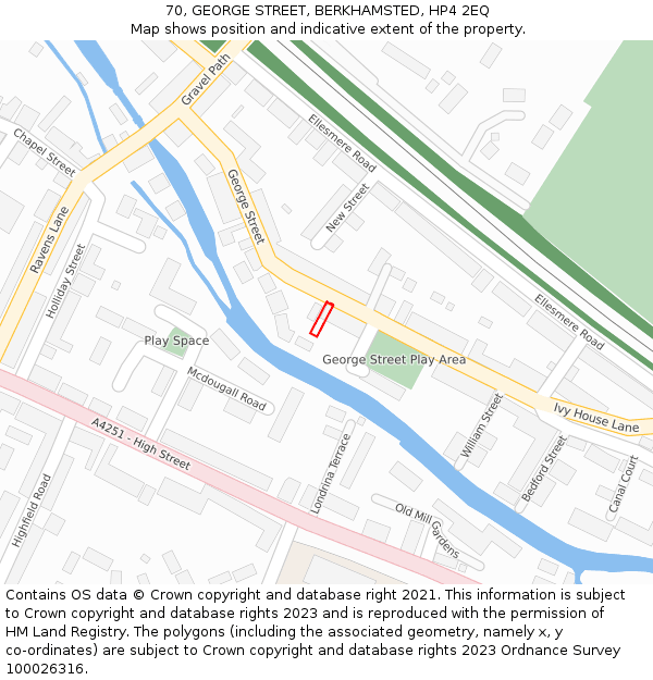 70, GEORGE STREET, BERKHAMSTED, HP4 2EQ: Location map and indicative extent of plot