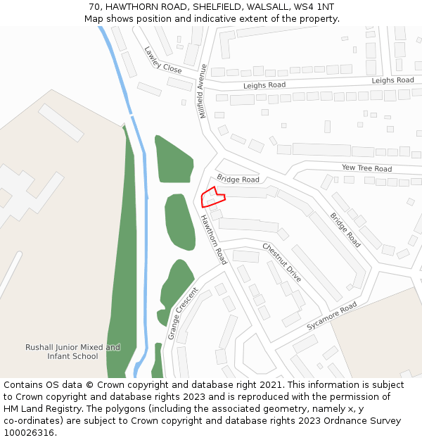 70, HAWTHORN ROAD, SHELFIELD, WALSALL, WS4 1NT: Location map and indicative extent of plot