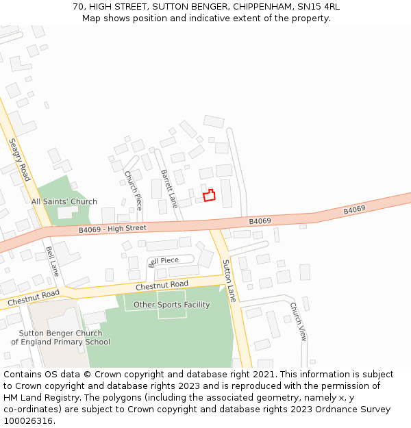 70, HIGH STREET, SUTTON BENGER, CHIPPENHAM, SN15 4RL: Location map and indicative extent of plot