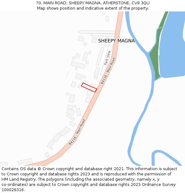 70, MAIN ROAD, SHEEPY MAGNA, ATHERSTONE, CV9 3QU: Location map and indicative extent of plot