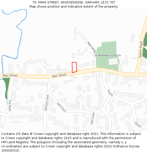 70, MAIN STREET, WHISSENDINE, OAKHAM, LE15 7ET: Location map and indicative extent of plot