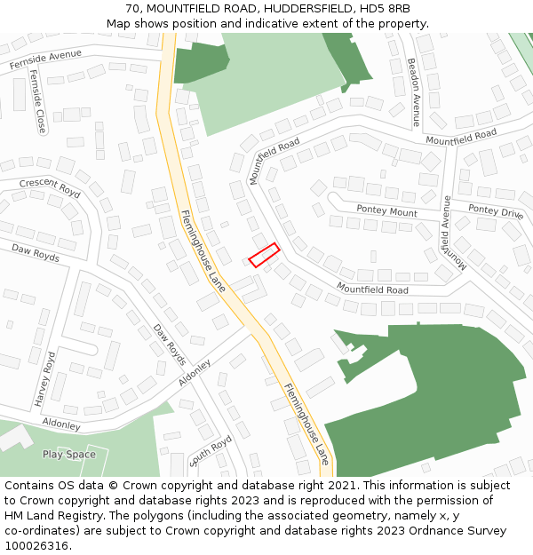 70, MOUNTFIELD ROAD, HUDDERSFIELD, HD5 8RB: Location map and indicative extent of plot