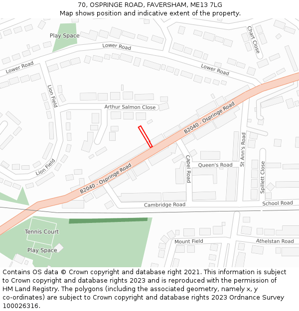 70, OSPRINGE ROAD, FAVERSHAM, ME13 7LG: Location map and indicative extent of plot