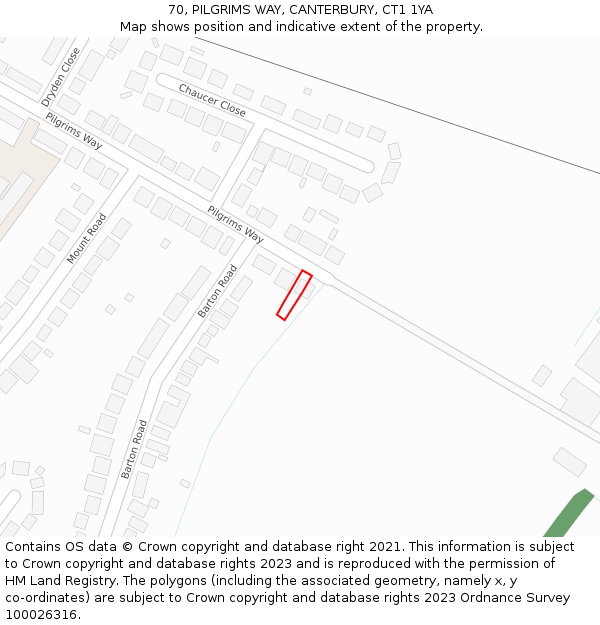 70, PILGRIMS WAY, CANTERBURY, CT1 1YA: Location map and indicative extent of plot