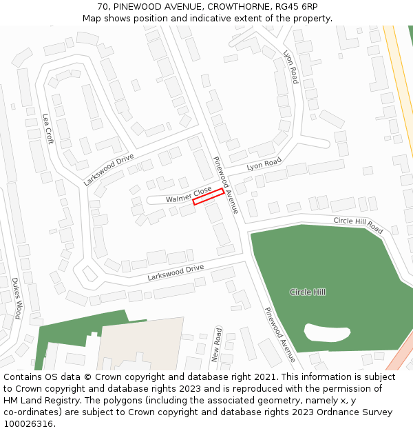 70, PINEWOOD AVENUE, CROWTHORNE, RG45 6RP: Location map and indicative extent of plot