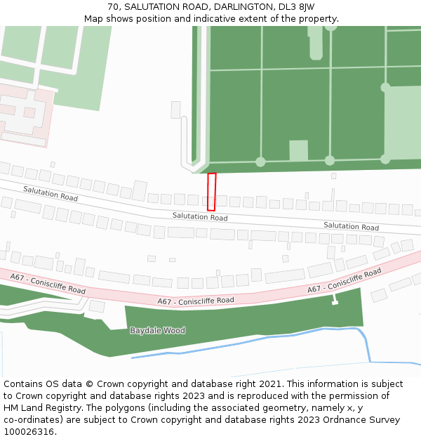 70, SALUTATION ROAD, DARLINGTON, DL3 8JW: Location map and indicative extent of plot