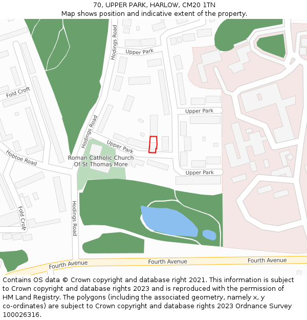 70, UPPER PARK, HARLOW, CM20 1TN: Location map and indicative extent of plot