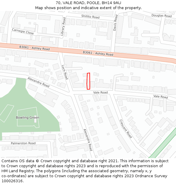 70, VALE ROAD, POOLE, BH14 9AU: Location map and indicative extent of plot