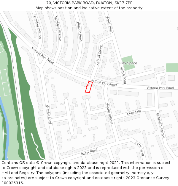 70, VICTORIA PARK ROAD, BUXTON, SK17 7PF: Location map and indicative extent of plot