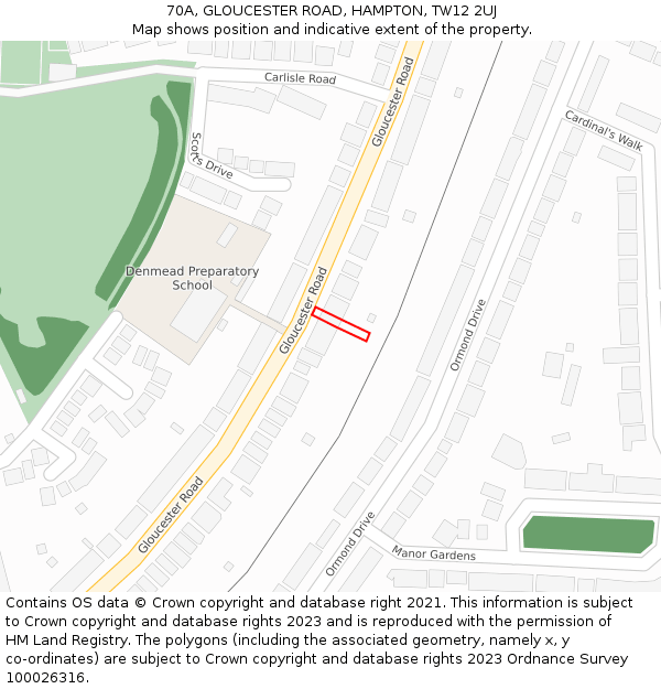 70A, GLOUCESTER ROAD, HAMPTON, TW12 2UJ: Location map and indicative extent of plot