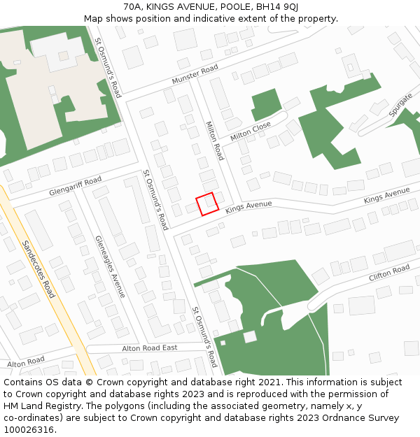 70A, KINGS AVENUE, POOLE, BH14 9QJ: Location map and indicative extent of plot