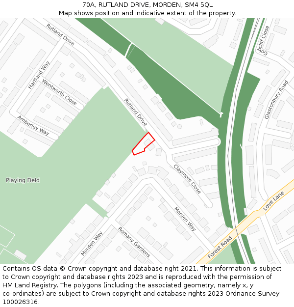 70A, RUTLAND DRIVE, MORDEN, SM4 5QL: Location map and indicative extent of plot