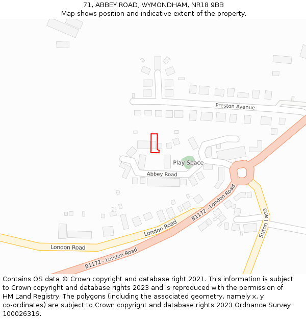 71, ABBEY ROAD, WYMONDHAM, NR18 9BB: Location map and indicative extent of plot